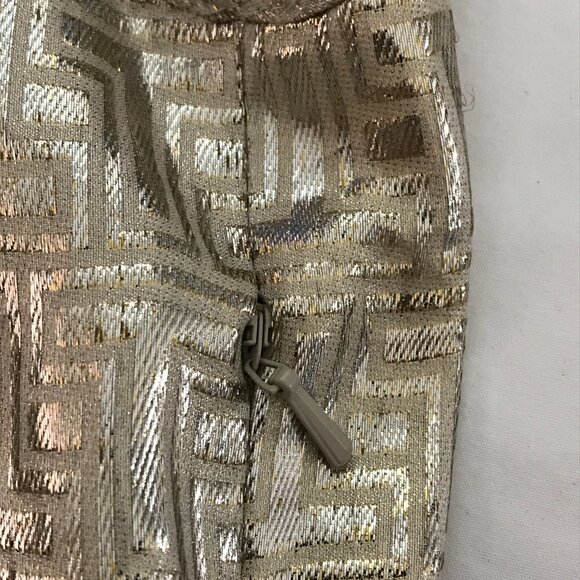 Tory Burch Blouse Women 4 Gold Silver Geometric Sleeveless Silk Polyester Preppy - Picture 9 of 11